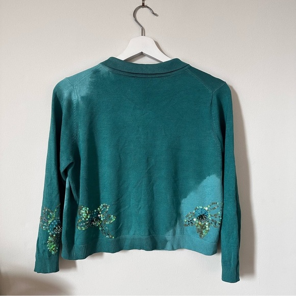 Twin-Set by Simona Barbieri Green Cropped Sequin Silk Blend Cardigan Size M - Picture 2 of 7